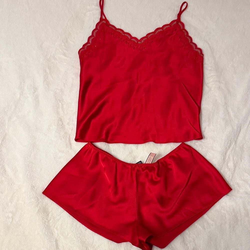 Victoria's Secret Red Satin Camisole and Shorts Set